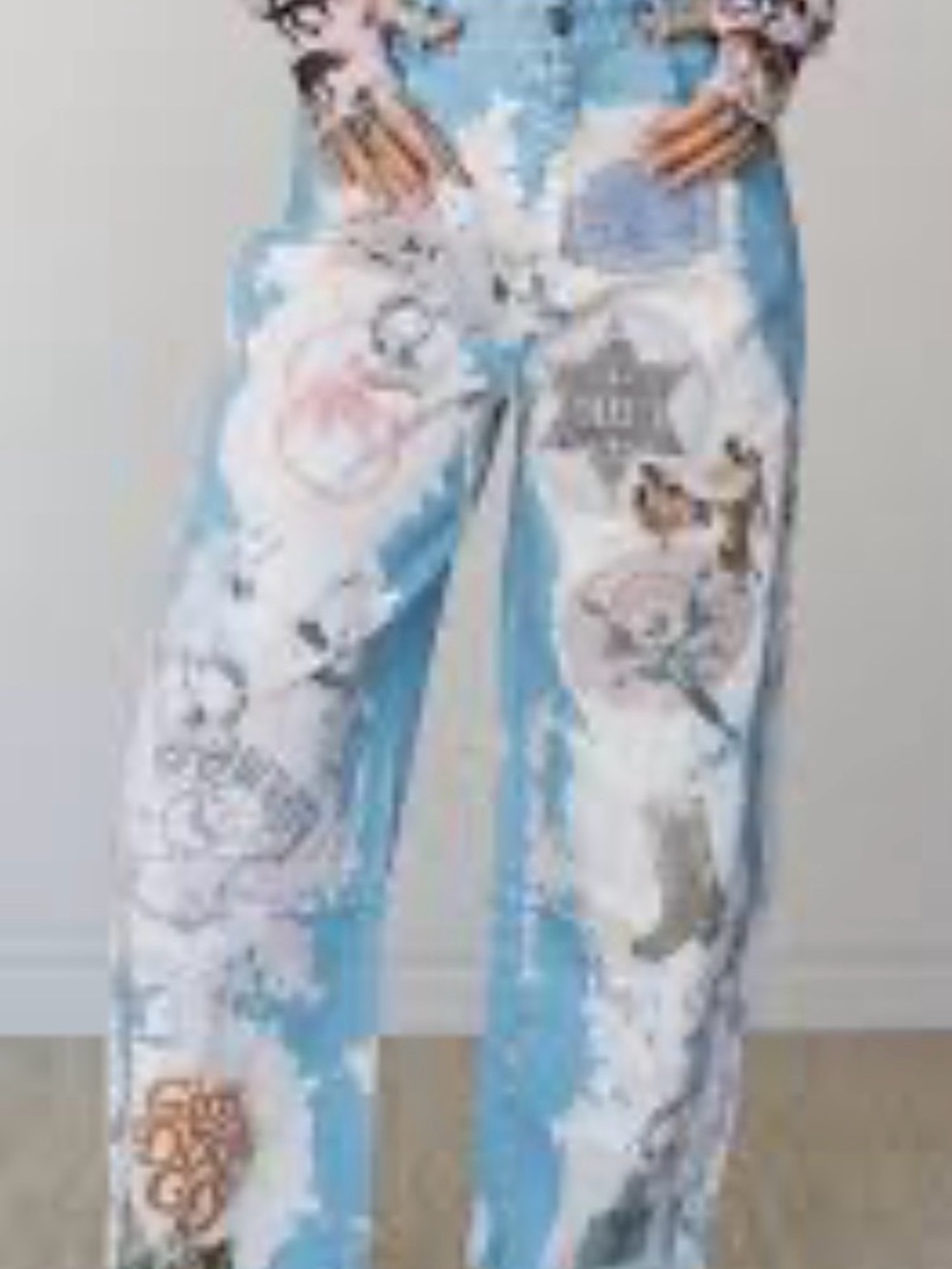 Light Blue Printed Cropped Jeans with Cowboy Motifs